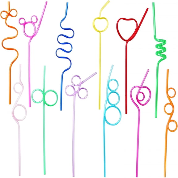 ACDANC 2026 New 24 Pcs Silly Crazy Straws for Kids Reusable Plastic Loop Curly Crazy Drinking Straws for Classroom Activities Valentines Day Gift Christmas Birthday Wedding Party Supplies Decoration