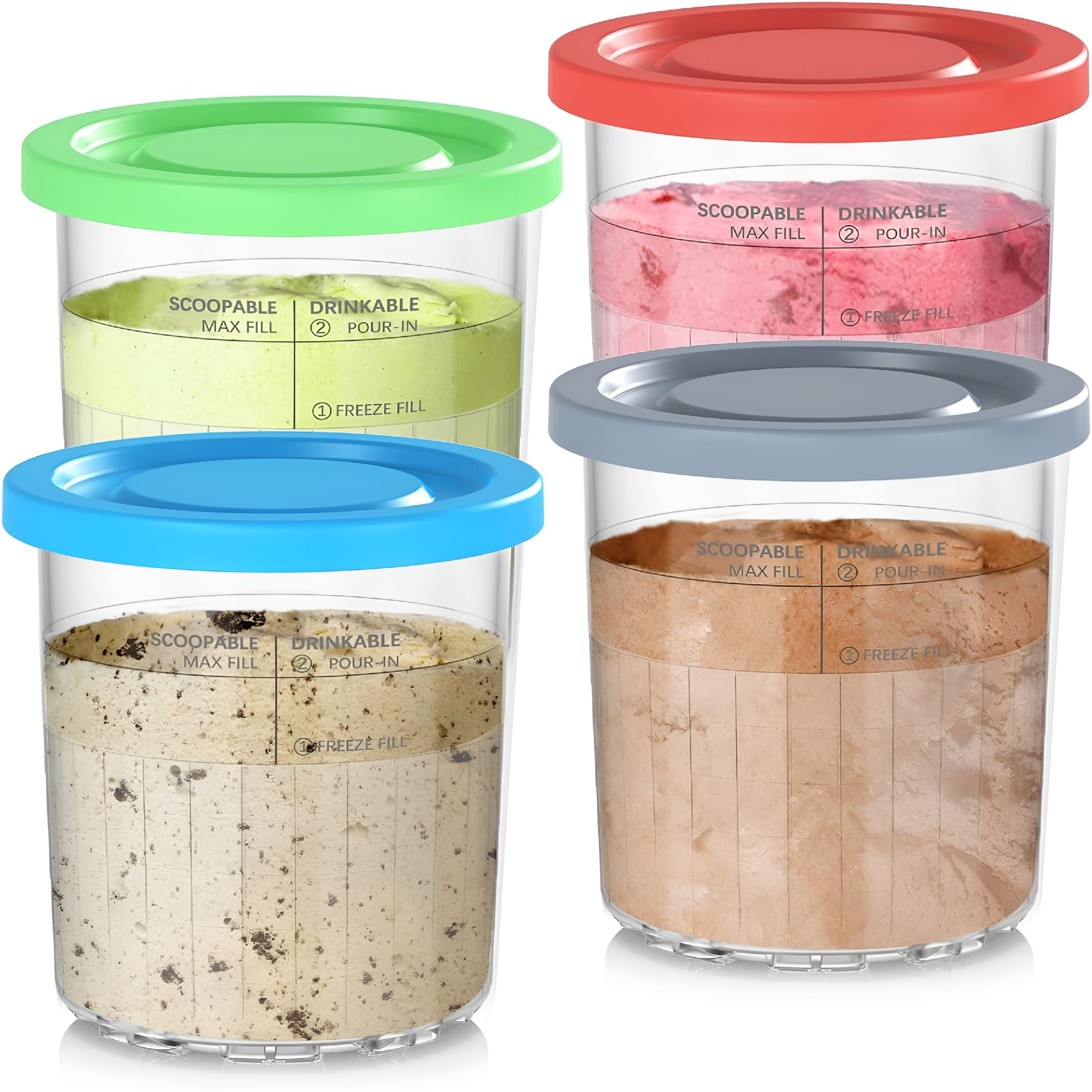 ACDANC 2026 New 24Oz Containers Replacement for Ice Cream Makers 4 Pack,Compatible with 11-In-1 Ice Cream Makers,Extra Pint Containers,Xl Family Size Cups,Dishwasher Safe,Leak Proof