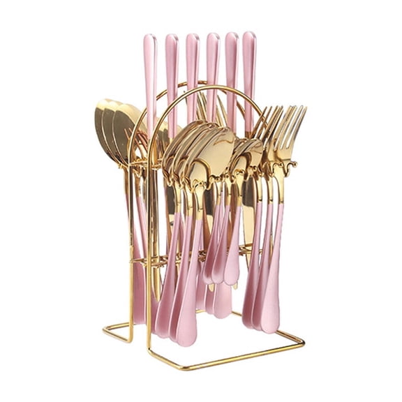 ACDANC 2026 New 24Pcs Rainbow Flatware Set Complete Set Silverware Dinnerware Set All Dining Needs Mirror Polished Flatware Cutlery Set Pink for Dining Parties Gatherings Special Occasions Home.