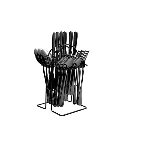 ACDANC 2026 New 24Pcs Rainbow Flatware Set,Creative Design Silverware Dinnerware Set,Fashionable High End Mirror Polished Flatware Cutlery Set,Black