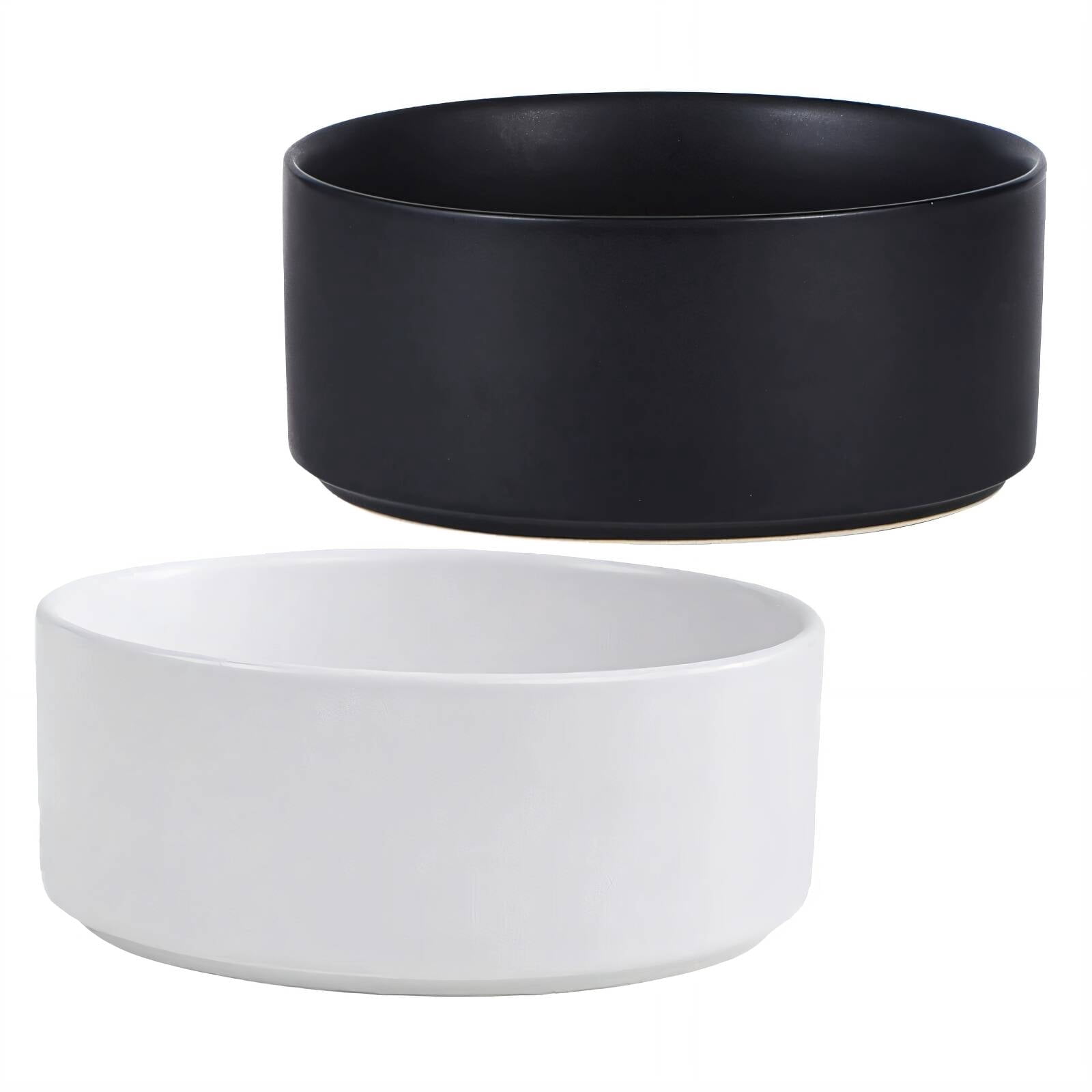 ACDANC 2026 New 2Pcs Cat Food Bowl,Natural Ceramic Cat Water Bowl,Splash-Proof Design Puppy Bowls,11Cm,Black & White for Cats, Puppies, Small Pets, Feeding, Water, Indoor Use, Easy Cleaning.