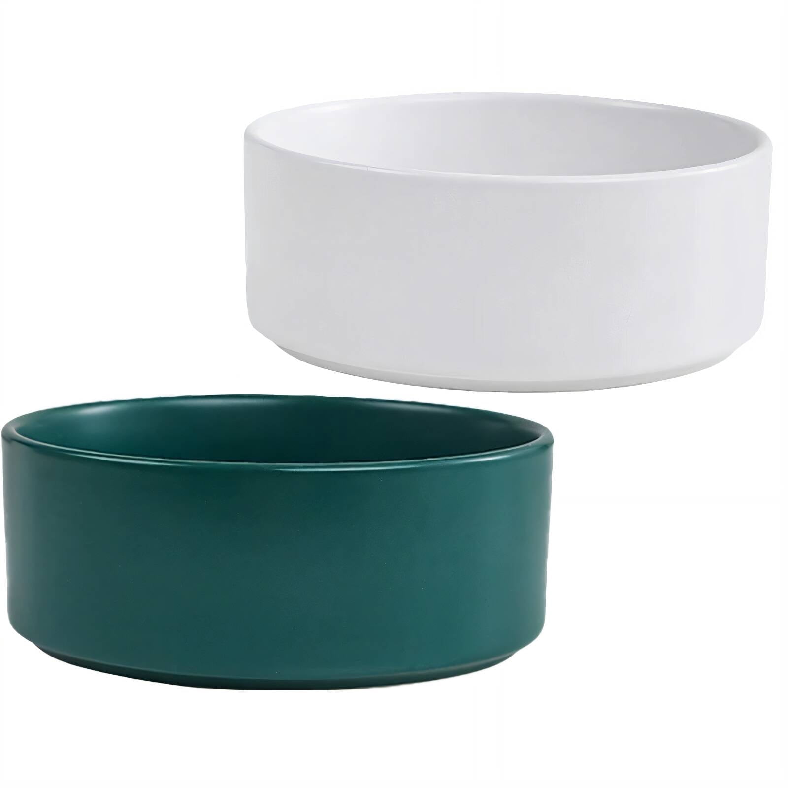 ACDANC 2026 New 2Pcs Cat Food Bowl,Natural Ceramic Cat Water Bowl,Splash-Proof Design Puppy Bowls,11Cm,White & Green for Water, Feeding, Pet Hydration, Home Use, Clean Eating