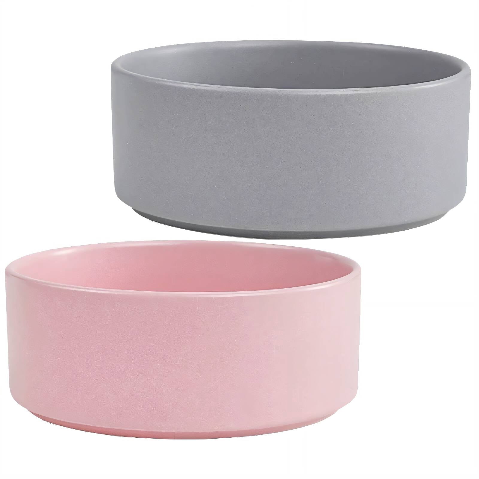 ACDANC 2026 New 2Pcs Cat Food Bowl,Natural Ceramic Cat Water Bowl,Splash-Proof Design Puppy Bowls,For Indoor,Outdoor,Travel,11Cm,Gray \U0026 Pink