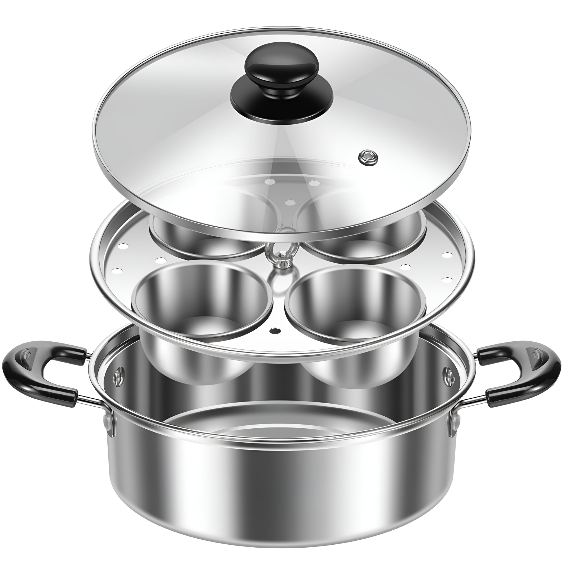 ACDANC 2026 New 2Pcs Egg Poacher Stainless Steel Poached Egg Maker Pot Egg Poaching Pan with 4 Cups Poached Egg Cooker Pot Multipurpose Stovetop Egg Poacher Pot for Induction Cooktop Gas Cooktop