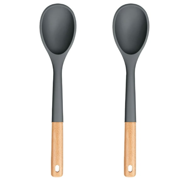 ACDANC 2026 New 2Pcs Large Silicone Cooking Spoons,Nonstick Solid Wooden Handle Spoon,Heat Resistant Silicone Kitchen Spoons for Cooking,Serving,Basting,Mixing,13.2Inch