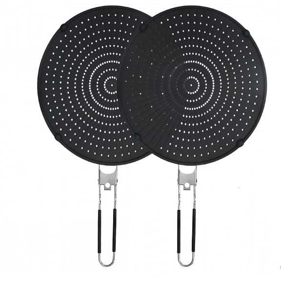 ACDANC 2Pcs Silicone Splatter Screen for Frying Pan,Foldable Grease Splatter Guard Suitable for 13 Pans,Sink Splash Guard,Multi-Function Kitchen Tool - Heat Resistant up to 562 (Black)