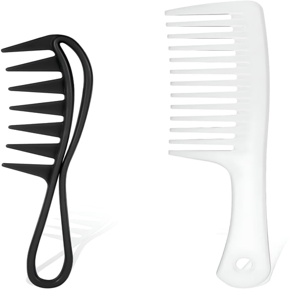 ACDANC 2026 New 2Pcs Wide Tooth Comb, Large Tooth Combs Teeth Comb Wide Tooth Curl Comb Hairstyle Tools for Women, for Wet Or Dry Hair (Black, White)
