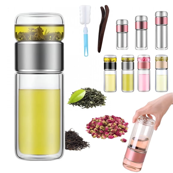 ACDANC 2026 New 3-In-1 Glass Tea Infuser,Tea Infuser Cute Double Layered Glass Tea Separation Leak-Proof Tea Maker for Blooming & Loose Leaf Tea for Home,Kitchen,Office,Tea Time,Beverage Preparation