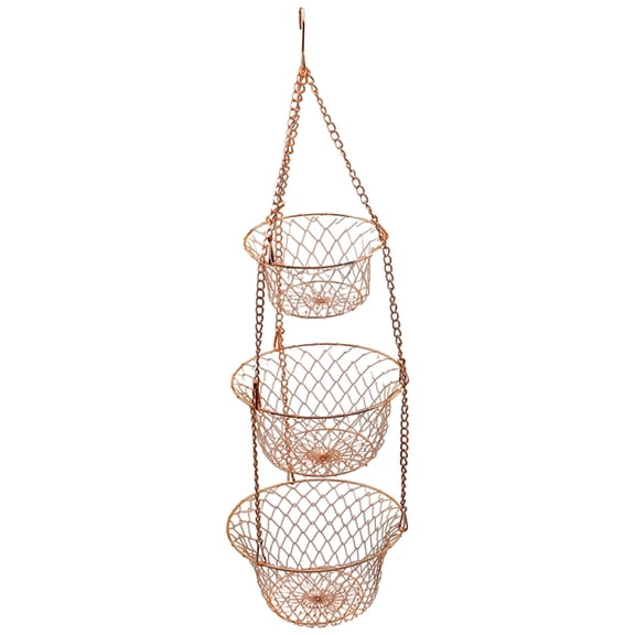 ACDANC 2026 New 3 Tiered Hanging Fruit and Vegetable Basket Metal Hanging Basket for Kitchen for Pantry, Countertop, Dining Room, Market, Garden Copper