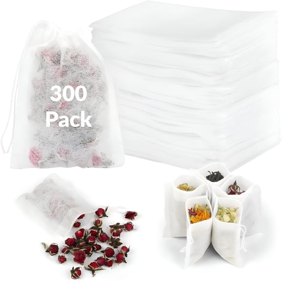ACDANC 2026 New 300 Pcs Disposable Tea Bags for Loose Leaf Tea,Safe and Natural Biodegradable Corn Fiber Tea Filter Sachets with Drawstring,Unbleached Fillable Tea Infuser Bag (3.54 X 2.75")
