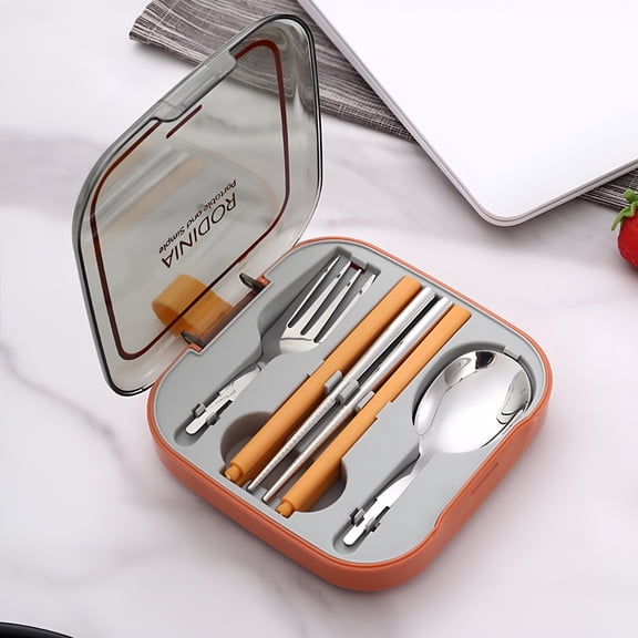 ACDANC 2026 New 304 Stainless Steel Portable Cutlery Set with Case-4-Piece Travel Utensil Kit (Fork,Spoon,Chopsticks)-Compact Reusable Lunch Box Essentials for Office,School,Camping&Outdoor Dining