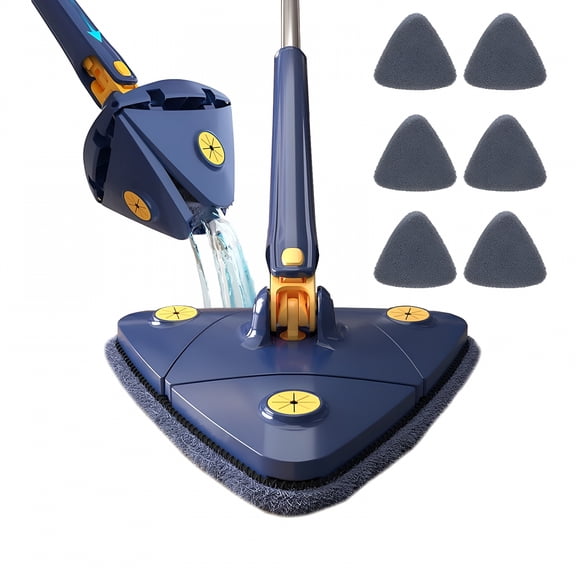 ACDANC 2026 New 360 Rotatable Cleaning Mop,Telescopic Triangular Mop Automatic Water Squeezing Clean Mop,Extendable Triangle Mop with 6 Replaceable Mop Pads,Blue