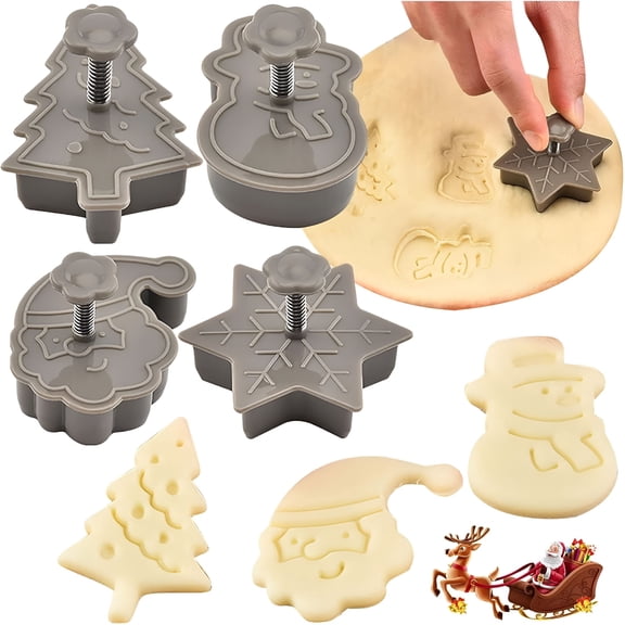 ACDANC 2026 New 4 Pack Christmas Theme Cookie Baking Tools,Christmas Three-Dimensional Cookie Cutter Set,Pp Plastic Baking Cookie Molds for Kitchen,Baking,Home,Christmas Cookie Cutters