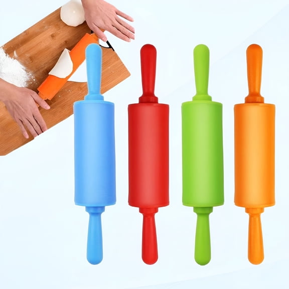 ACDANC 2026 New 4 Pack Mini Rolling Pins for Kids,Plastic Handle Rolling Pins 9" Non-Stick Silicone Rolling Pins for Cake Baking for Kitchen, Home, School, Baking