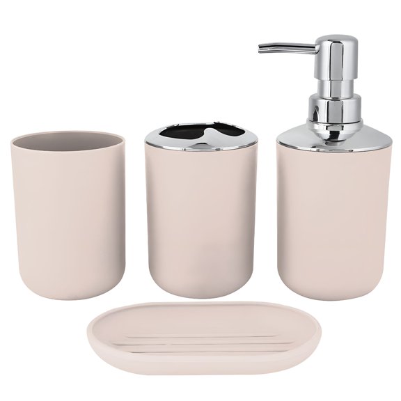ACDANC 2026 New 4 Piece Bathroom Accessory Set with Soap Dispenser Pump,Toothbrush Holder,Tumbler and Soap Dish for Bathroom, Countertop, Vanity, Sink