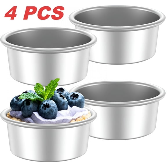 ACDANC 2026 New 4Pcs 4Inch Round Cake Tin Set Non-Stick Aluminum Alloy,Heat-Resistant,Dishwasher Safe Silver Round Baking Pan, for Baking Cakes, Desserts, Muffins, Cupcakes, Kitchen Use.