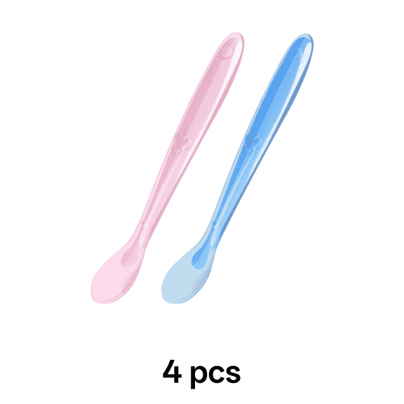 ACDANC 2026 New 4Pcs Baby Spoons Anti Stain Toddler Spoons No Sharp Edges Non Toxic Silicone Baby Spoon Blue&Pink for Feeding Self-Feeding Toddler Meals Baby Food Weaning.