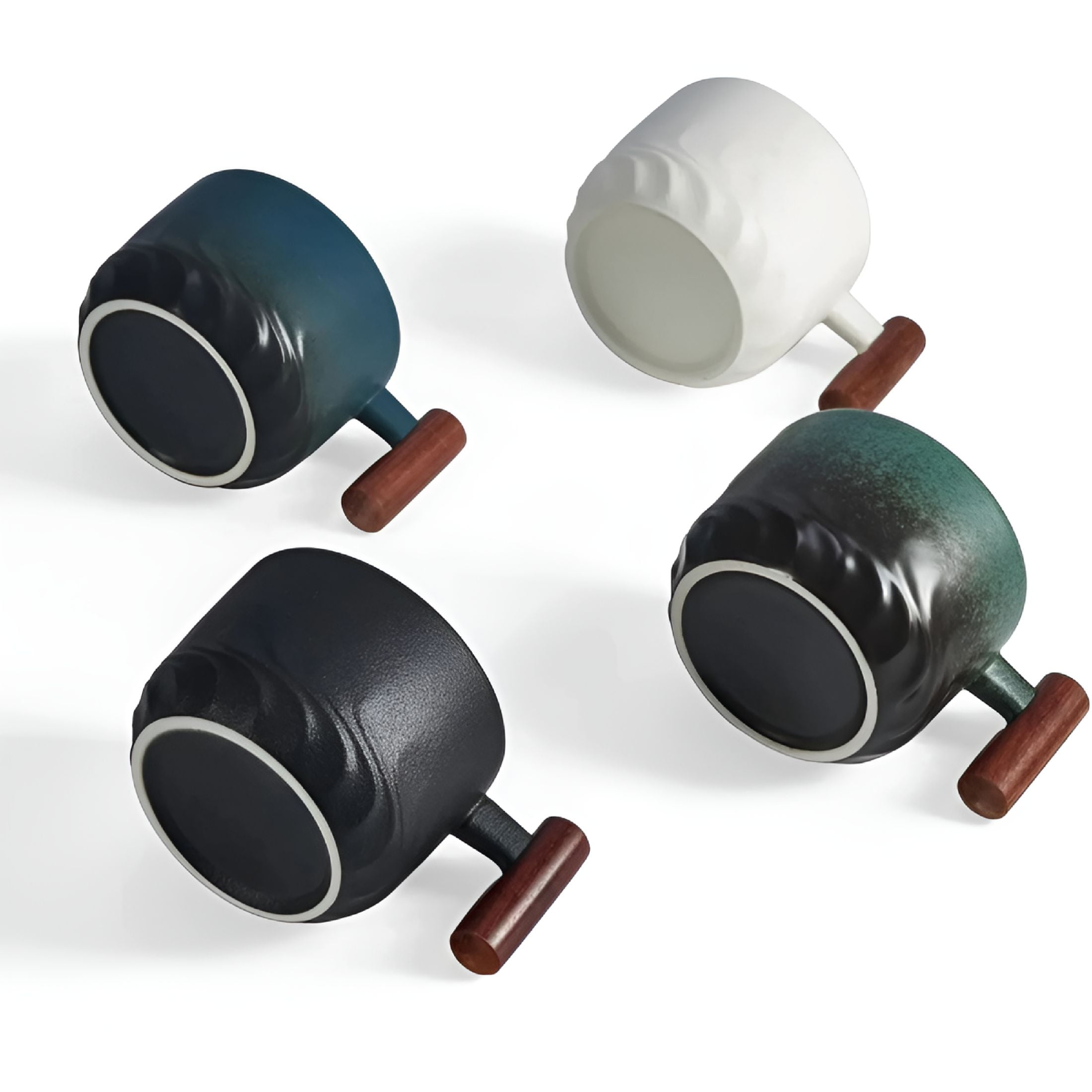 ACDANC 2026 New 4Pcs Ceramic Espresso Mugs with Wooden Handle,Demitasse Cups for Double Shot Latte Cappuccino Tea Bag Beverage,Espresso Cups Set of 4,Double Espresso Cups