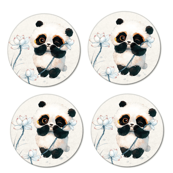 ACDANC 2026 New 4Pcs Coasters Charming Panda Design Cute Coasters Super Absorbent Drink Coasters Style 6 for Home Kitchen Dining Tables Coffee Shops Kids' Rooms Picnics.