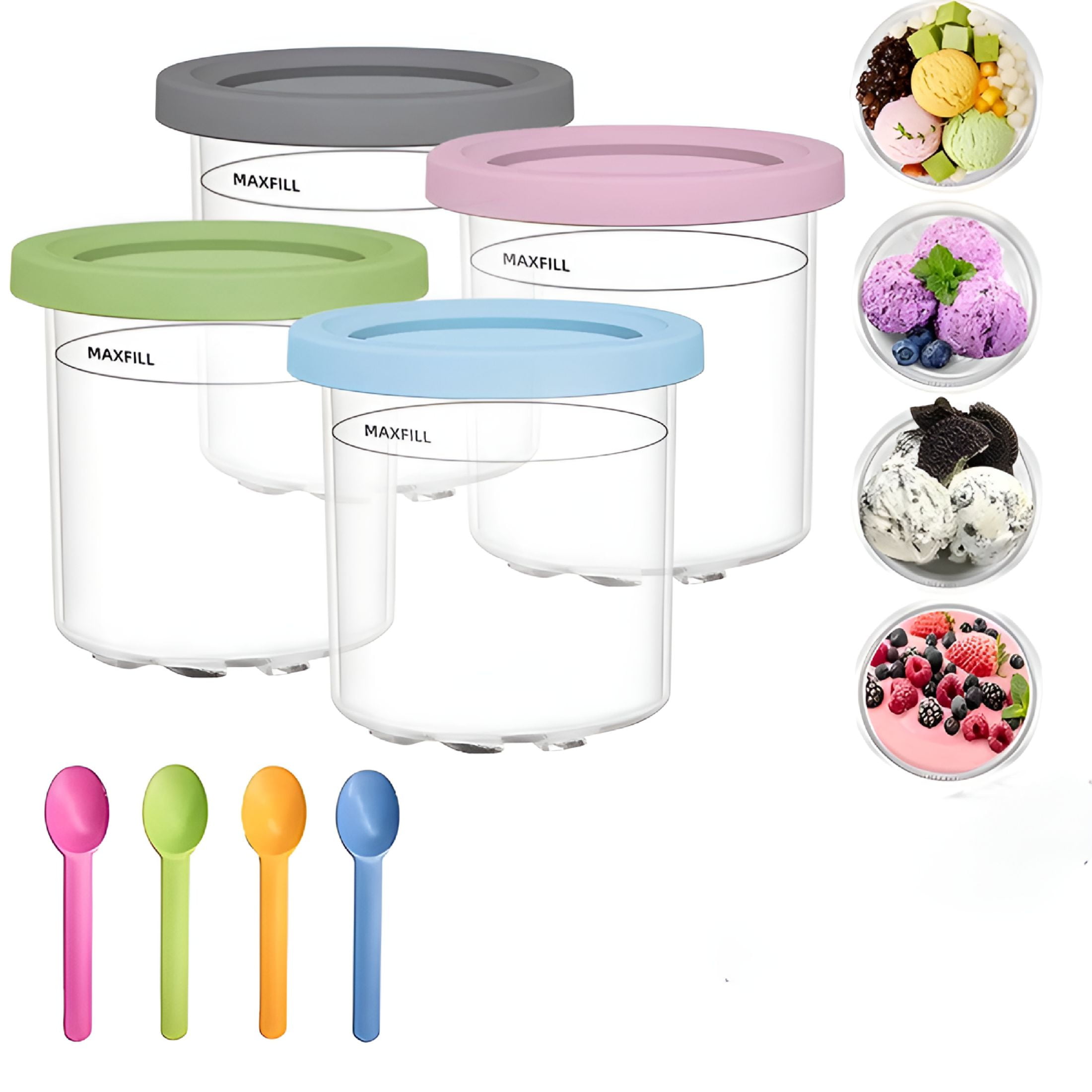 ACDANC 2026 New 4Pcs Ice Cream Maker Pints,Compatible with Nc299 and Nc300 Series,Bpa-Free&Dishwasher Safe,Color Lids for Ice Cream,Gelato,Frozen Yogurt,Dessert