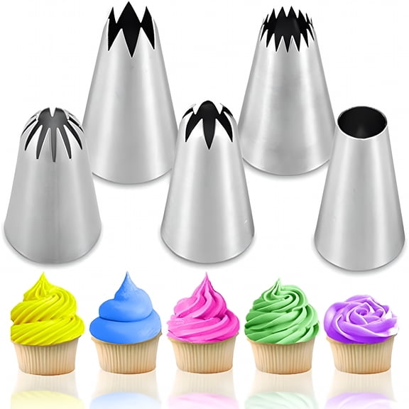 ACDANC 2026 New 5 Pcs/Set Large Piping Set,Stainless Steel Decoration Set Nozzles Tip,Pastry Cake Decorating Baking Tools for Cupcakes Cakes Cookies Decorating Cake Decoration Tools (Silver)