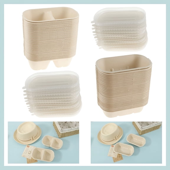 ACDANC 2026 New 50 Pcs Compostable Take Out Food Containers with Lid,33 Oz to Go Container 2/1 Compartment Rectangular Disposable Paper Bowl,Meal Prep Food Container for Salad Leftovers