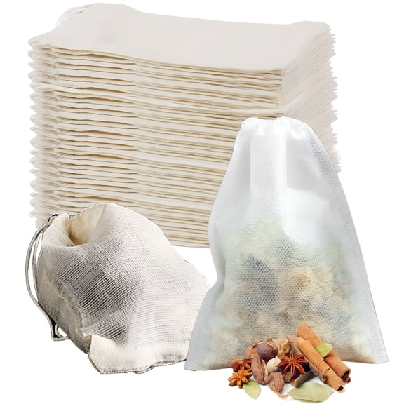 ACDANC 2026 New 50 Pcs Spice Bags for Cooking Soup Reusable Drawstring Bag Tea Bags Unbleached Cheesecloth Bag for Straining Making Tea for Soups, Teas, Herbs, Cooking, Straining, Spices
