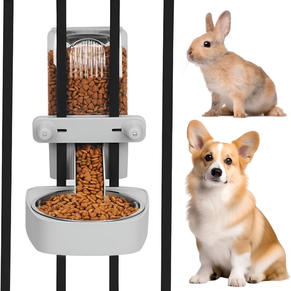 ACDANC 2026 New 55Oz Hanging Automatic Rabbit Feeder,1.6L Large Capacity Gravity Food Dispenser with Stainless Steel Bowl,For Ferret&Medium-Small Animals,Fits Widemouth Cages&Wire Cages&Crates