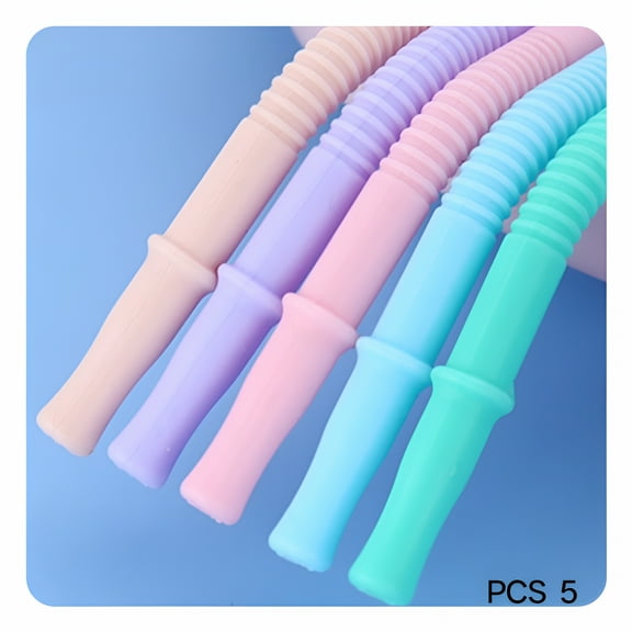 ACDANC 2026 New 5Pc Extra Wide Reusable Bent Silicone Straws for Tea, Bent Straws Eco-Friendly & Colorful for Thick Drinks, Child-Safe, Customizable Length