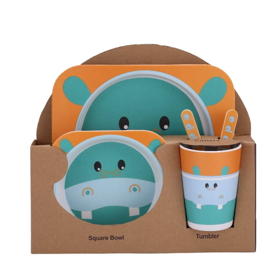 ACDANC 2026 New 5Pcs Bamboo Kids Dinnerware Set Lightweight Design Food Plate Easy to Grip Cartoon Tableware Style6 for Mealtime Kids' Parties Everyday Use Toddler Feeding Lunchboxes.