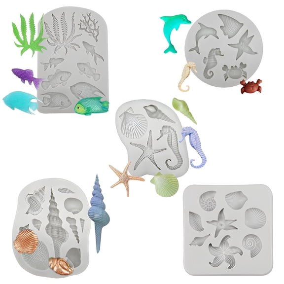 ACDANC 2026 New 5Pcs Ocean Shell Coral Seahorse Modeling Silicone Mold Fondant Cake Polymer Clay Plaster Modeling Set