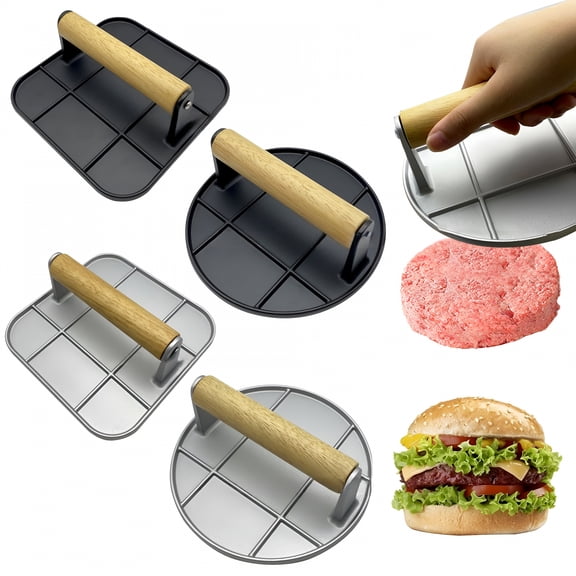 ACDANC 2026 New 6.3In Round Burger Press Grilling Tool for Burgers,Heavy-Duty Cast Iron Smash Meat Steak,Non-Stick Round Hamburger Press for Burgers,Bbq Cooking (Wood Handle)