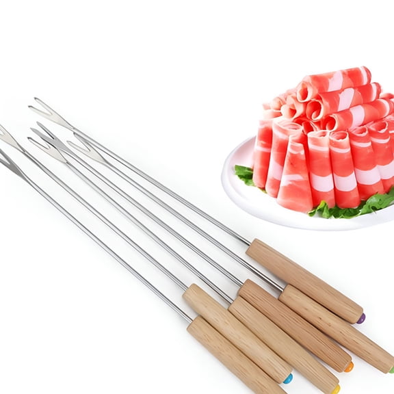 ACDANC 2026 New (6*Fork),Tableware,Bbq Fork,6 Packs Roasting Sticks with Wooden Handle Extendable Forks Barbecue Fork Telescoping S'Mores Skewers for Firepit and Sausage Bbq