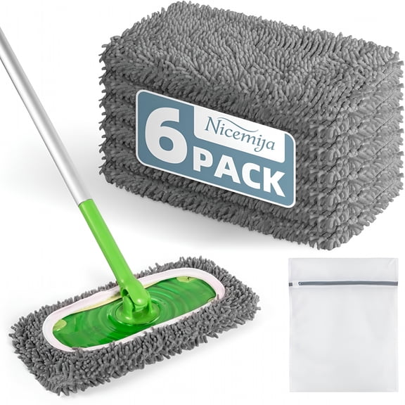 ACDANC 2026 New 6 Pack Reusable Mop Pads, Washable Wet & Dry Mopping Sweeping Cloth for Multi-Surface Cleaning, Microfiber Chenille Pad Refills (Gray, Not Include Mop)