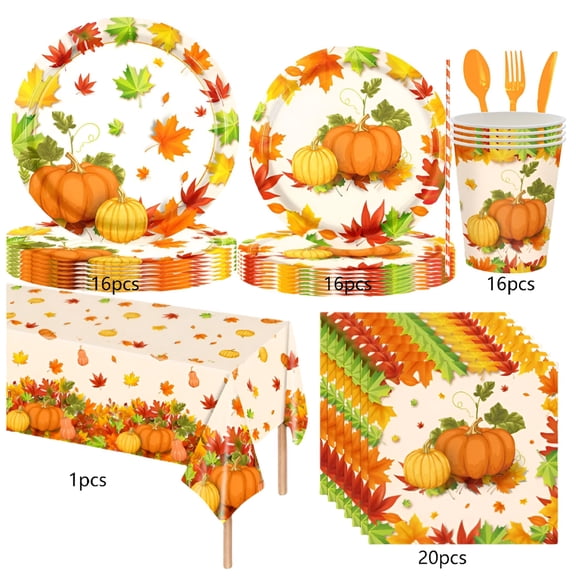 ACDANC 2026 New 69Pcs/Set Fall Leaves Pumpkin Oval Plates Large Disposable Fall Paper Plates Thanksgiving Plates for Fall Party Dinnerware Supplies Thanksgiving Holiday Party Kitchen Table Decor