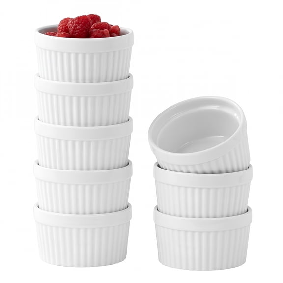 ACDANC 2026 New 6Oz White Ceramic Ramekins Set of 8,Porcelain Ramekins Dishes for Desserts,Appetizers and Snacks,Baking Tart Bowls,Oven Dishwasher Safe Bakeware,Stackable Ramekins Oven Safe