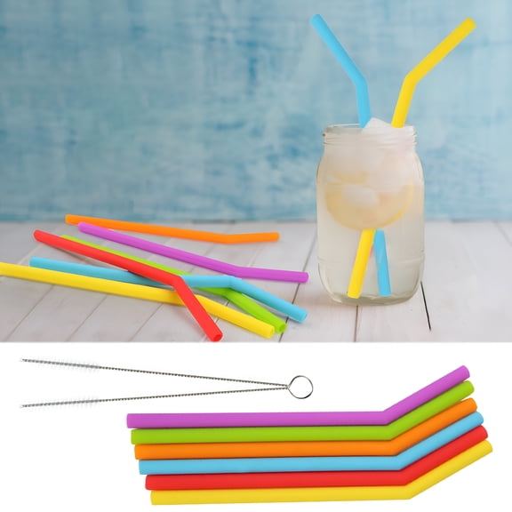ACDANC 2026 New 6Pc Extra Wide Reusable Bent Silicone Straws for Tea,Bent Straws Eco-Friendly Colorful for Thick Drinks,Child-Safe,Customizable Length Drinking Straws