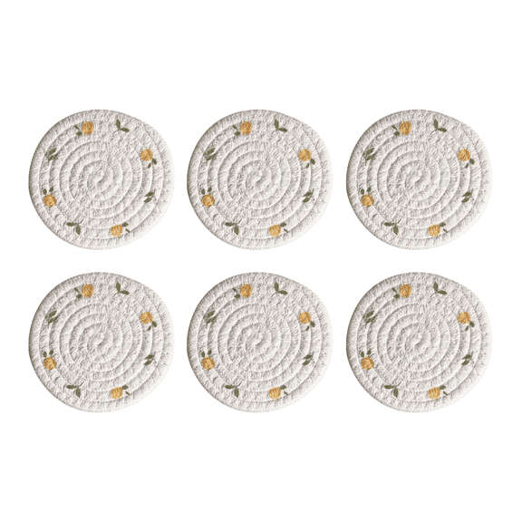 ACDANC 2026 New 6Pcs Coasters with Lemon Design Thick Cotton Rope Design Silicone Coasters Tightly Woven Dish Mat for Kitchen Dining Table Coffee Table Outdoor