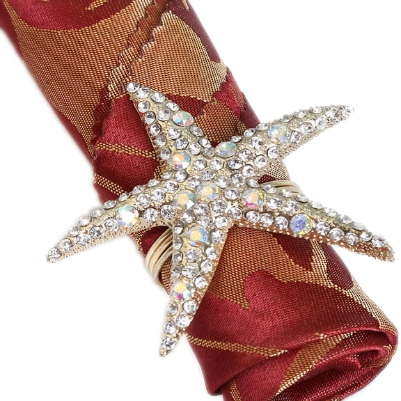 ACDANC 2026 New 6Pcs Crystal Starfish Napkin Rings,Rhinestone Ocean Coastal Nautical Napkin Ring Holders for Wedding Party,Beach Theme Dining Table Decoration Accessories