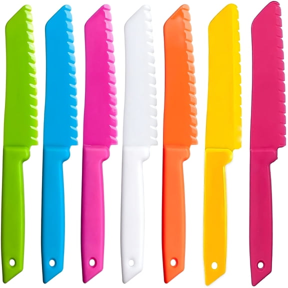 ACDANC 2026 New 7 Pieces Plastic Kid Kitchen Knife Set,Reusable Nylon Chef Knife Children'S Safe Cooking Knives for Baking,Fruit,Bread,Cake,Lettuce Knife,Salad Knife
