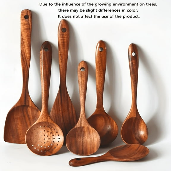 ACDANC 2026 New 7Pcs/Set Natural Teak Wooden Utensil Sets - Kitchen Essentials for Cooking Non-Toxic Durable and Easy to Clean - Perfect for Kitchen Tools