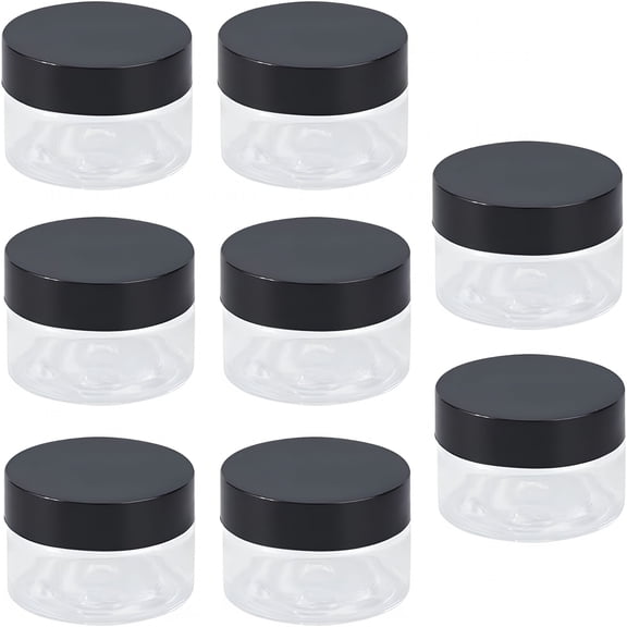 ACDANC 2026 New 8Pcs 1 Oz Small Travel Containers Mini Makeup Containers Travel Storage Clear Empty Cosmetic Jars with Black Screw Lids Plastic Round Refillable Jars