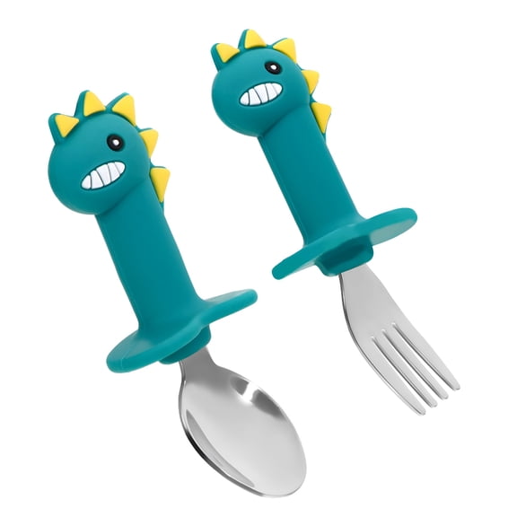 ACDANC 2026 New Baby Learning Spoon for Kids Made From Safe Silicone and Stainless Steel Black Cartoon Design Kids Spoons for Feeding, Self-Learning, Toddlers, Baby Meals, Home Use