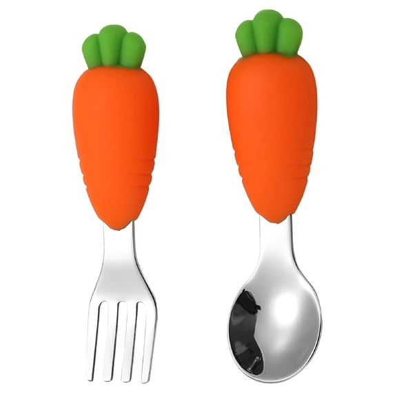 ACDANC 2026 New Baby Tableware 2Pcs Toddler Forks Non Slip Grip Durable Reliable Orange for Mealtime,Self-Feeding,Toddler Dining,Kids' Table,Preschool Use