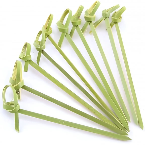 ACDANC 2026 New Bamboo Cocktail Picks Skewers for Appetizer Snack Sandwich Finger Food Tapas Fruit Kabob Bbq Hors D'Oeuvre Twisted End Knotted Bamboo Sticks,4",50Pcs