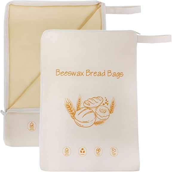 ACDANC 2026 New Beeswax Lining Bread Bags,Reusable Bread Bags for Homemade & Sourdough Bread,Moisture Lock with Zip for Bread Freshness with Sealing (2 Pcs)