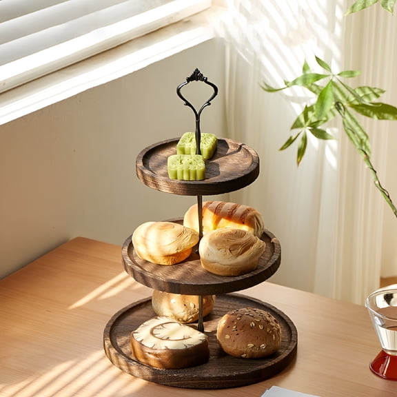 ACDANC 2026 New Cake Stand Wooden Dessert Table Stand Set 3 Tier Cupcake Display Stand Cookie Tray Rack Serving Tray Cake Display Tower Dessert Trays for Wedding Baby Shower Tea Party,Dark Brown