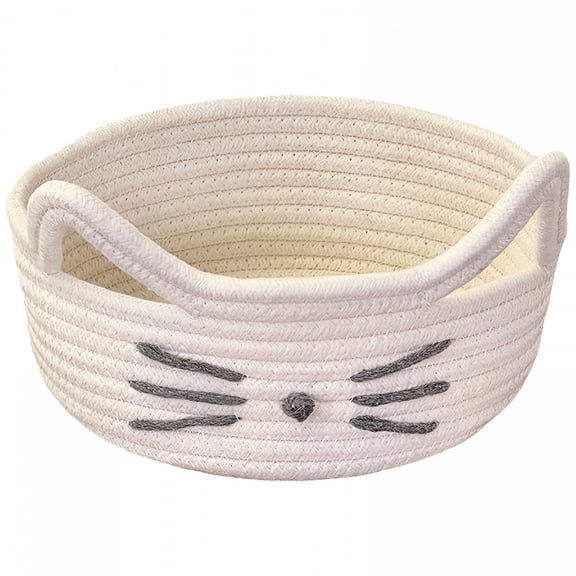 ACDANC 2026 New Cat Basket Storage Woven Basket Organizer with Ears Decorative Pet Toy Cute Basket Cotton Rope Basket Woven Cotton Rope Storage Basket for Gift Cat Dog Toy (White,9 X 4 Inch)