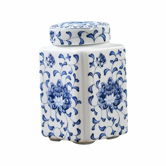 ACDANC 2026 New Ceramic Ginger Jar, Porcelain Temple Jar, Tea Canister with Lid, Decorative Ceramic Flower Vase Temple Jar Vase for Home Decoration Ornament Blue White