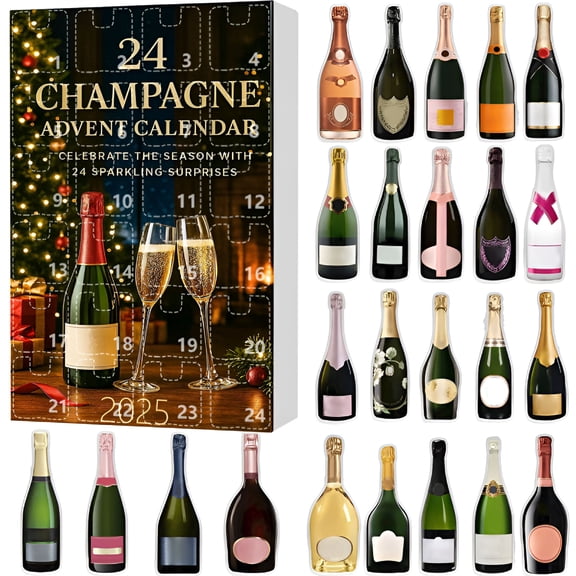 ACDANC 2026 New Champagne Advent Calendar-24 Days of 2D Acrylic Mini Champagne Bottle Ornaments Luxury Holiday Countdown Gift&Christmas Party Bar Decor